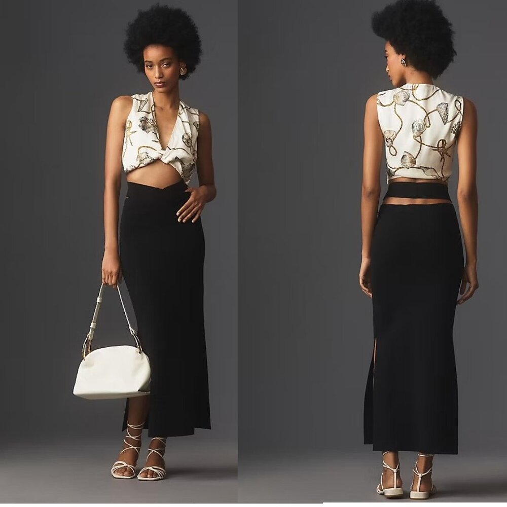 NWT anthropologie Maeve Ribbed Knit Cutout Skirt SIZE XL new black
